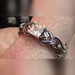 925 STERLING SILVER PURPLE ENAMEL SIMULATED DIAMOND LADIES RING SIZE 11